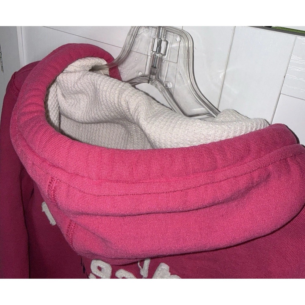 Abercrombie Fitch Pink Zip Hoodie Womens L Y2K Spellout Logo Distressed *Flaws - Picture 10 of 10